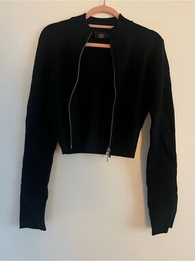 VICI Black Cropped Ribbed Zip Bomber Jacket